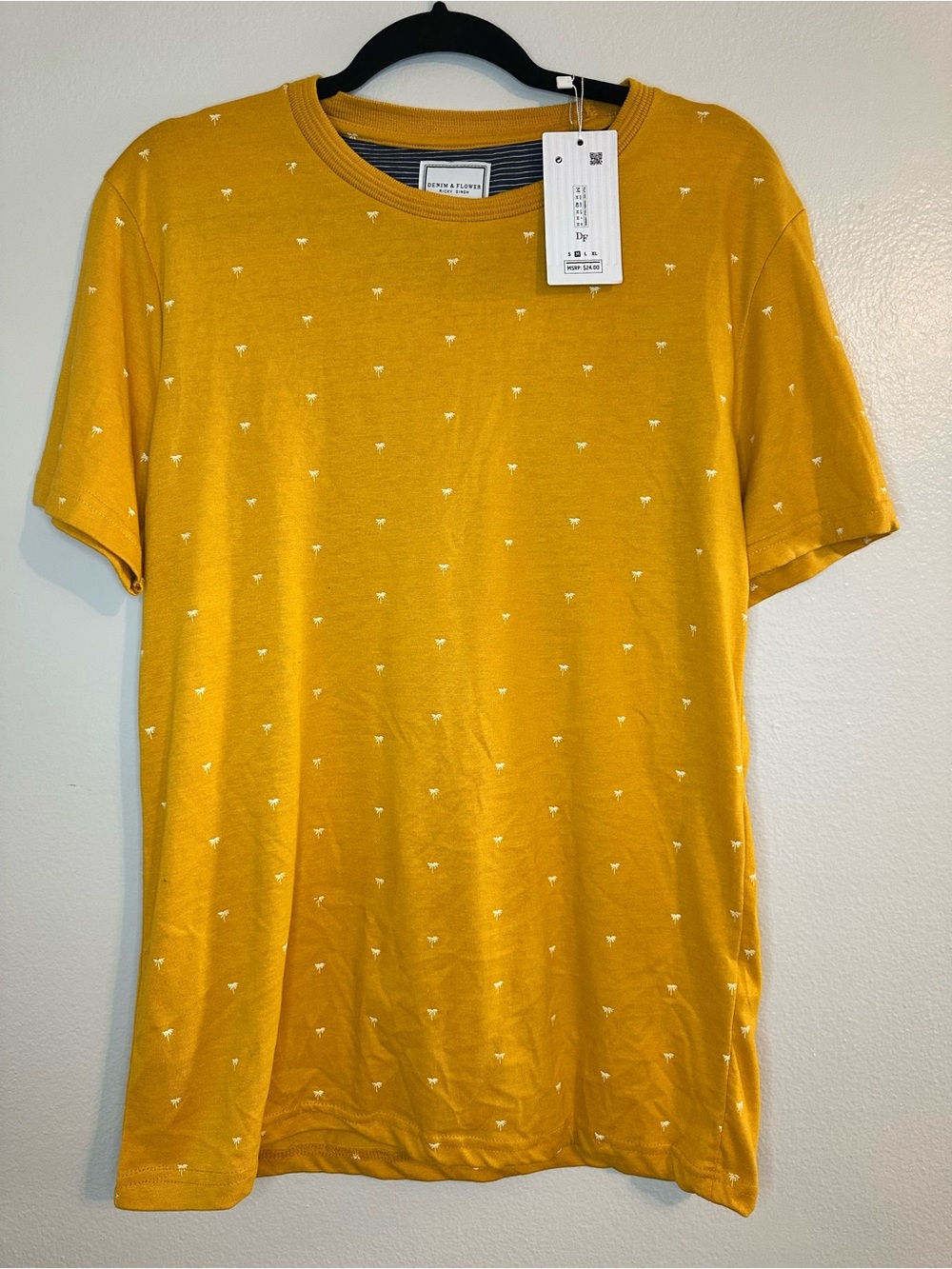 Denim & Flower Men's Mustard Short Sleeve Tee with Subtle Palm Tree Print